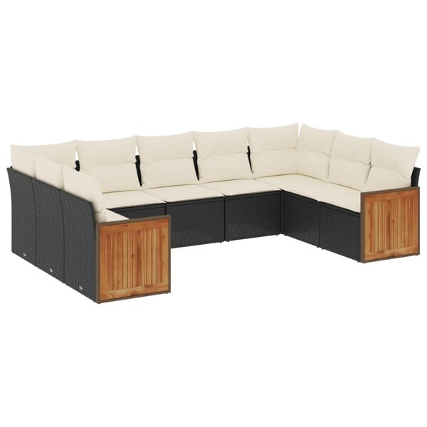vidaXL Salon de jardin 9 Pièces avec coussins noir résine tressée
