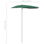 vidaXL Demi-parasol de jardin avec mât 180x90 cm vert