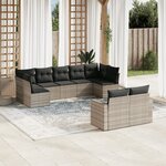 vidaXL Salon de jardin 9 Pièces avec coussins gris clair résine tressée