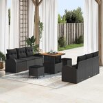 Ensemble de canapés de jardin 9 pièces avec coussins Rattan Noir Poly