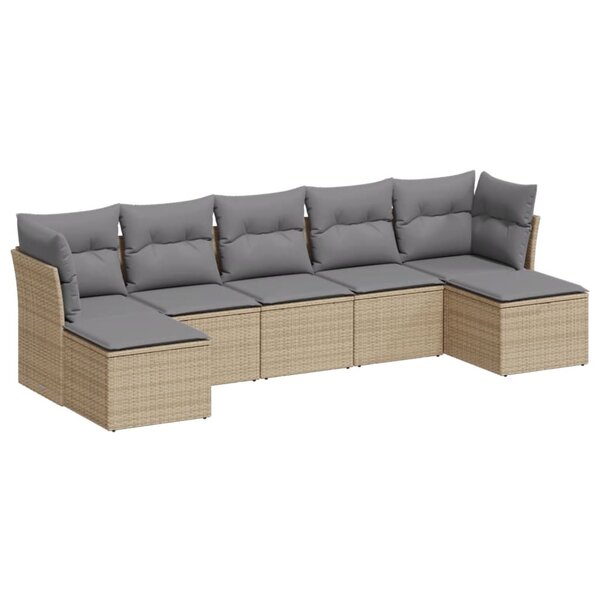 vidaXL Salon de jardin avec coussins 7 Pièces beige résine tressée