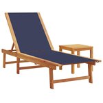 vidaXL Chaise longue et table bleu bois d'acacia solide et textilène