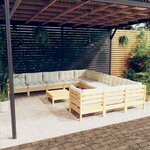 vidaXL Salon de jardin 12 Pièces avec coussins crème Bois de pin