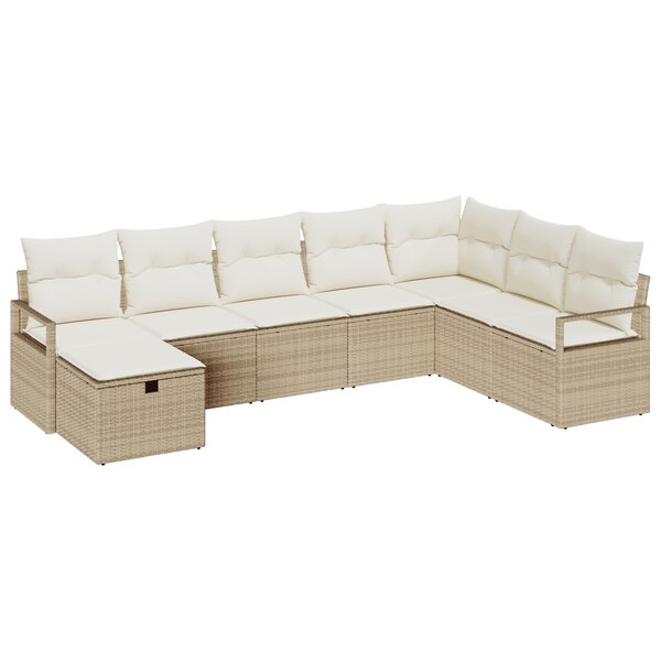 Ensemble de canapé de jardin 8 pièces avec coussins beige poly rattan