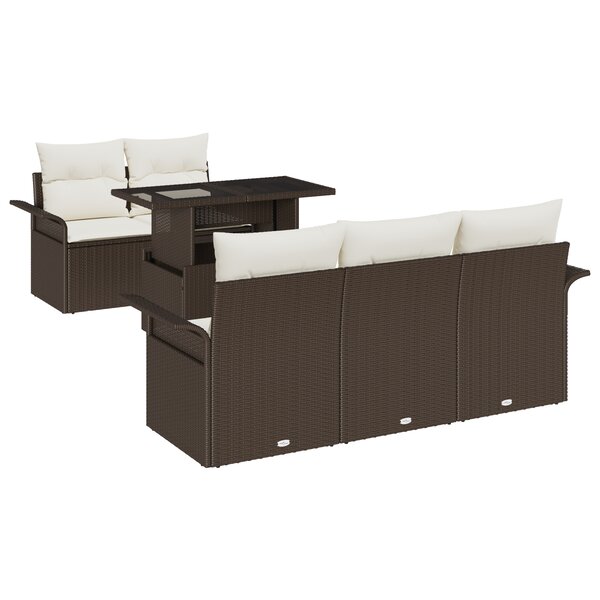Ensemble de 6 pièces de canapés de jardin avec coussins en rotin poly marron