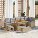 Ensemble de canapé de jardin 9 pièces avec coussins en beige poly rotin acacia