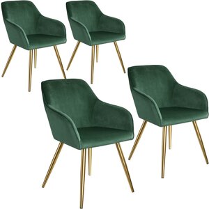 Lot de 4 chaises pieds doré siège de salon cuisine salle à manger design élégant velours vert 08_0000111