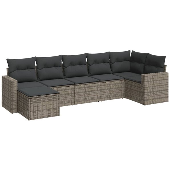 vidaXL Salon de jardin avec coussins 7 Pièces gris résine tressée