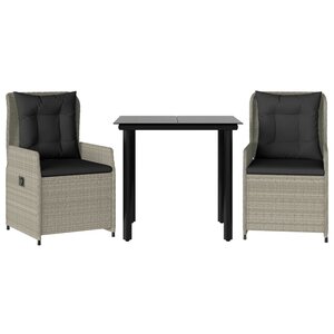 vidaXL Ensemble à manger de jardin 3Pièces coussins gris clair poly rotin