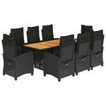 vidaXL Ensemble à manger de jardin 9Pièces coussins noir résine tressée