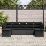 vidaXL Ensemble de canapé de jardin avec coussin 7 Pièces Noir polyrotin