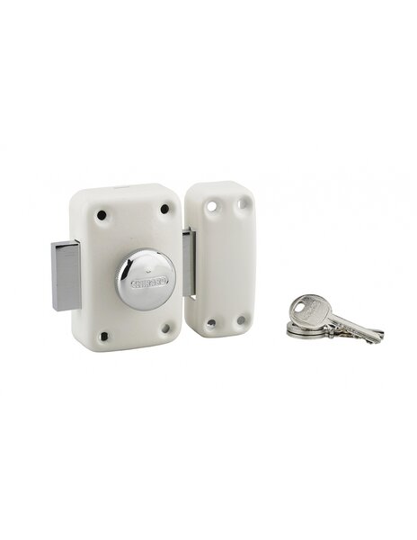 THIRARD - Verrou à bouton Apache pour porte d'entrée  cylindre 50mm  acier  3 clés  époxy blanc - THIRARD