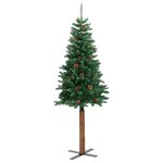 vidaXL Sapin de Noël mince avec bois véritable et cônes vert 180cm PVC