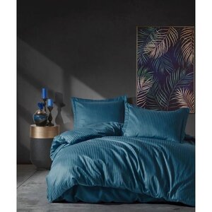 Parure de lit - housse de couette 220 x 240 + 2 taies d'oreiller 60 x 60 - Satiné coton - Bleu