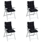 vidaXL Coussins de chaise à dossier bas lot de 4 motif à carreaux noir