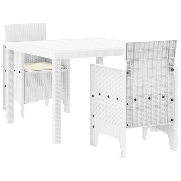 vidaXL Ensemble salle à manger de jardin 3 pièces avec coussins Blanc Rotin synthétique