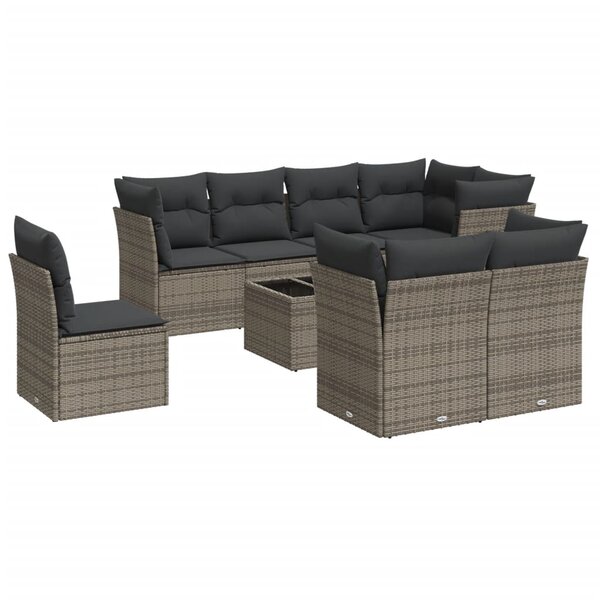 vidaXL Salon de jardin 9 Pièces avec coussins gris résine tressée