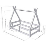 Lit Tipi enfant avec barrière bois massif blanc 90 x 160 cm