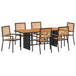 VidaXL Ensemble Salle à Manger Jardin 7 Pièces Noir Poly Rotin Acacia