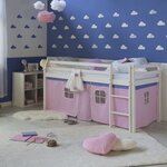 Lit mi-hauteur avec rideaux rose pale