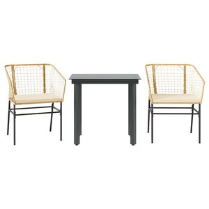 vidaXL Ensemble à manger jardin coussins 3Pièces marron poly rotin verre