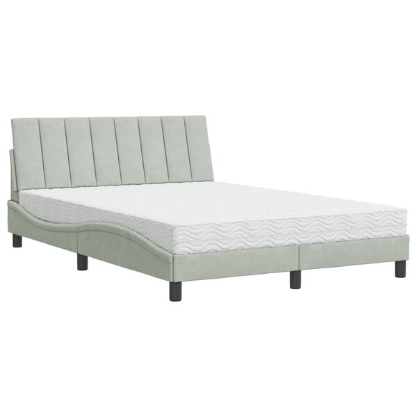 vidaXL Lit avec matelas Hanko gris clair 140x200 cm velours