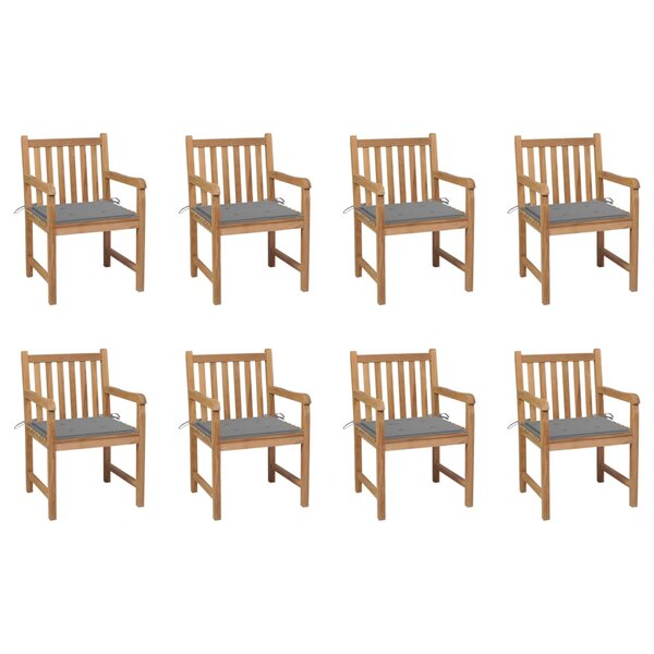vidaXL Chaises de jardin lot de 8 avec coussins gris Bois teck massif