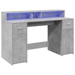 vidaXL Bureau et lumières LED gris béton 140x55x91cm bois d'ingénierie