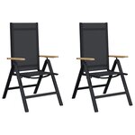 vidaXL Chaises de jardin inclinables 2 pc Noir Textilène