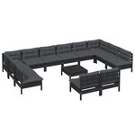 Salon de jardin meuble d'extérieur ensemble de mobilier 13 pièces avec coussins noir bois de pin massif 02_0015767
