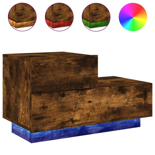 vidaXL Table de chevet avec lumières LED chêne fumé 70x36x40 5 cm