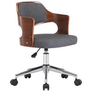Chaise fauteuil siège pivotante de bureau informatique étude bois courbé et tissu gris 02_0024108