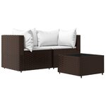 vidaXL Salon de jardin 3 Pièces avec coussins marron résine tressée