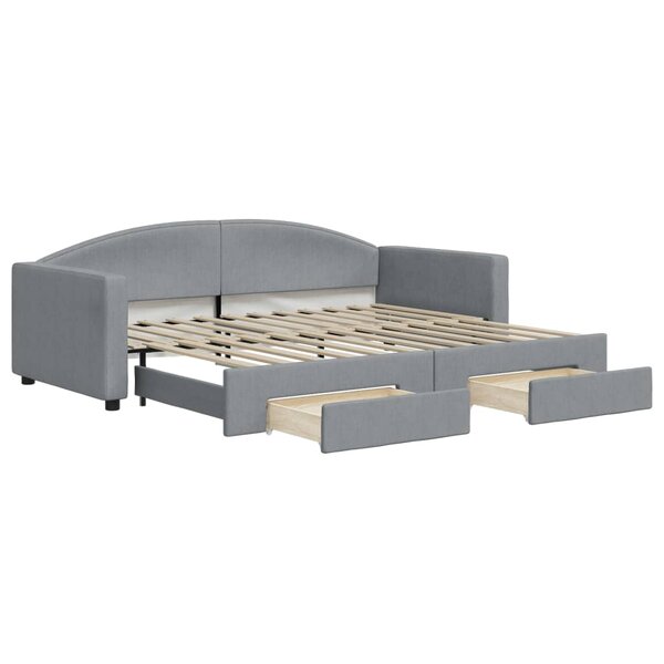 vidaXL Lit de jour avec gigogne et tiroirs gris clair 90x200 cm tissu