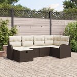 Ensemble de Canapé de Jardin de 6 Pièces avec Coussins Marron en Poly Rattan