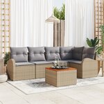 vidaXL Ensemble de Canapés de Jardin 6 Pièces avec Coussins Beige Poly Rattan Acacia