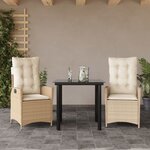 vidaXL Ensemble à manger de jardin et coussins 3 Pièces Beige poly rotin