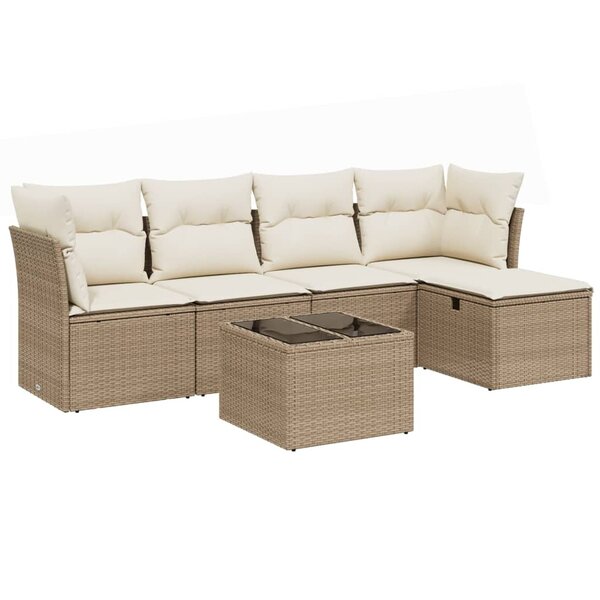 vidaXL Salon de jardin avec coussins 6 Pièces beige résine tressée
