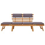 vidaXL Chaise longue avec coussin 2-en-1 190 cm Bois solide d'acacia