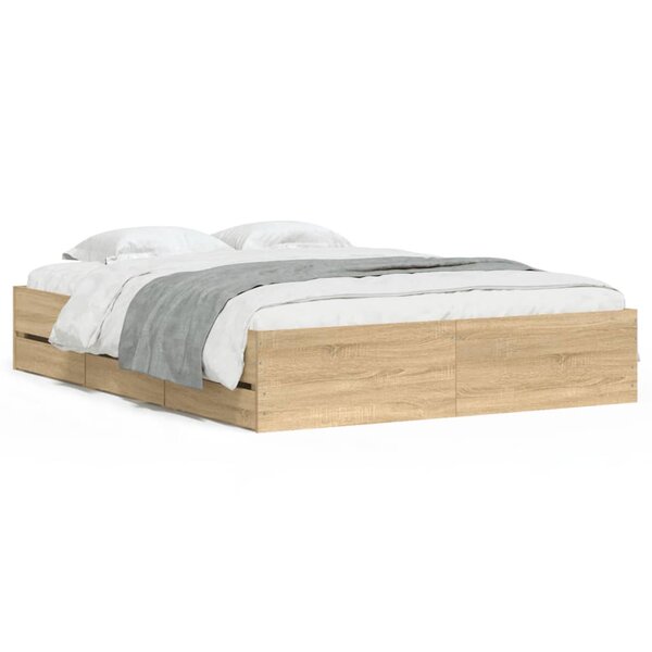 vidaXL Cadre de lit et tiroirs chêne sonoma 140x190 cm bois ingénierie