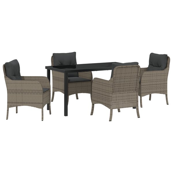 vidaXL Ensemble de salle à manger de jardin de 5 pièces avec coussins gris en poly rattan