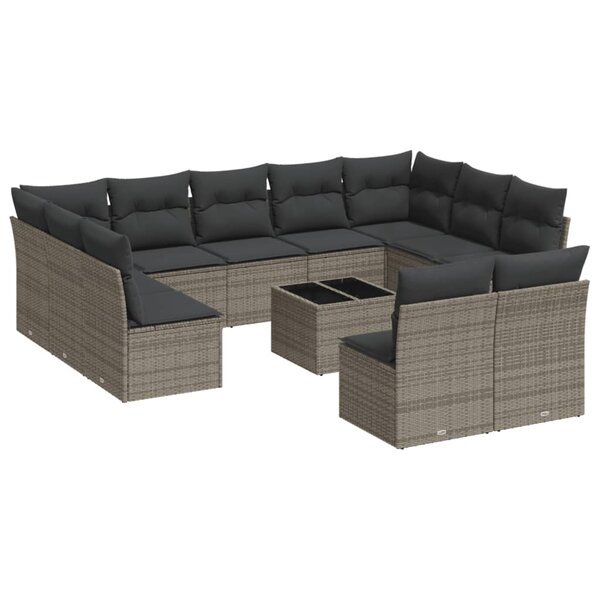 vidaXL Salon de jardin avec coussins 12 Pièces gris résine tressée