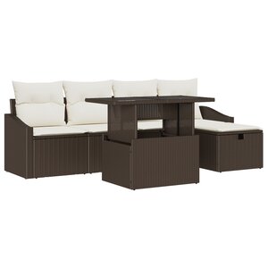 vidaXL Ensemble de Canapé de Jardin de 6 pièces avec Coussins Marron en Rattan