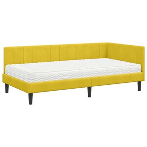 vidaXL Cadre de lit d'angle avec matelas Jaune 100 x 200 cm Velours