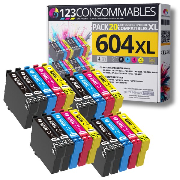 604 XL - Pack 20 cartouches 604XL compatibles Epson XP-2200 XP-3200 XP-4200