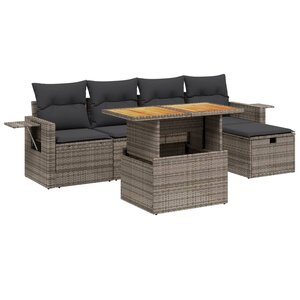 vidaXL Salon de jardin 6 Pièces avec coussins gris résine tressée