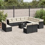 vidaXL Salon de jardin avec coussins 14 Pièces noir résine tressée
