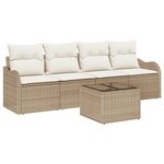 Ensemble de Sofa de Jardin 5 Pièces avec Coussins Rotin Synthétique Beige