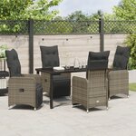 vidaXL Set de salle à manger de jardin de 5 pièces avec coussins gris en rattan poly