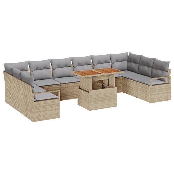 Canapé de jardin vidaXL 11 pièces avec coussins Beige Poly Rattan